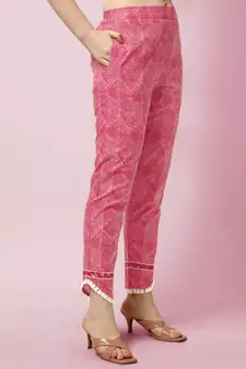 Red Floral Printed Sequins Gotta Patti Cotton Kurta With Pant and Dupatta Set 