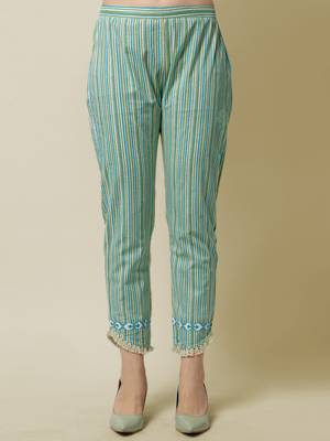 Aqua Blue, White Floral Printed Sequins Gotta Patti Cotton Kurta With Pant and Dupatta Set  5
