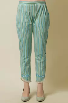 Aqua Blue, White Floral Printed Sequins Gotta Patti Cotton Kurta With Pant and Dupatta Set 