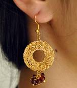 Golden Alloy Mesh With Glass Beads Earrings 