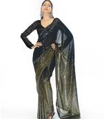 Green embroidered georgette saree with blouse