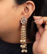 Kundan Stud Pearl Tassel Earrings
