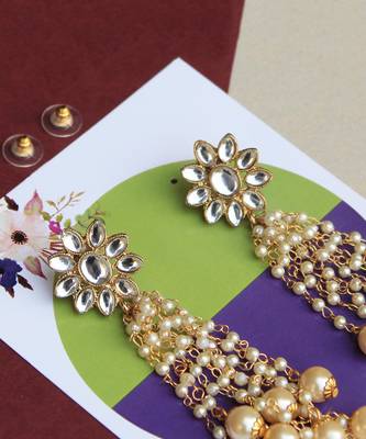 Kundan Stud Pearl Tassel Earrings 2