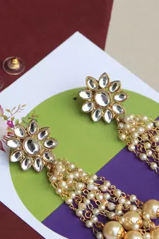 Kundan Stud Pearl Tassel Earrings