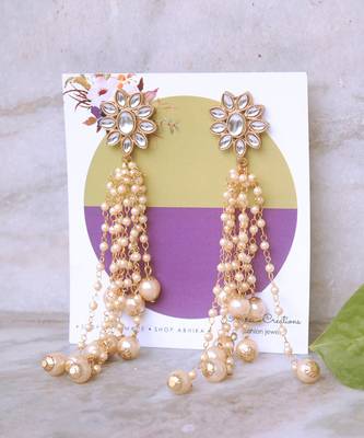 Kundan Stud Pearl Tassel Earrings 3
