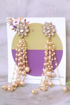 Kundan Stud Pearl Tassel Earrings