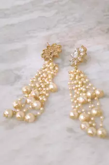 Kundan Stud Pearl Tassel Earrings
