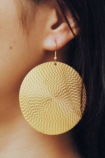 Flat Big Embossed Disc Earrings  