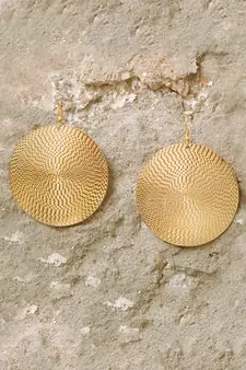 Flat Big Embossed Disc Earrings  
