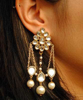 Kundan Stud With Dangling Interlinked Pear Kundan 1