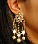 Kundan Stud With Dangling Interlinked Pear Kundan