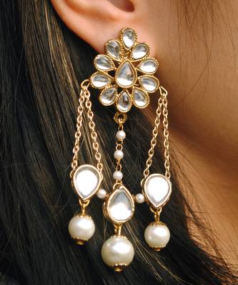 Kundan Stud With Dangling Interlinked Pear Kundan 2