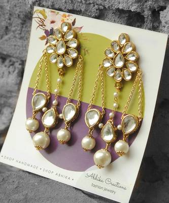 Kundan Stud With Dangling Interlinked Pear Kundan 3