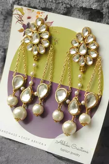 Kundan Stud With Dangling Interlinked Pear Kundan