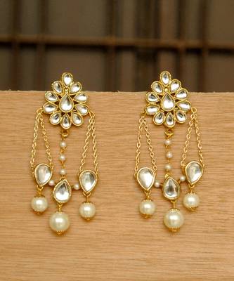 Kundan Stud With Dangling Interlinked Pear Kundan 4