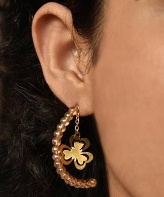 Floral Charm Drop Half Hoop Earring 1