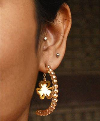 Floral Charm Drop Half Hoop Earring 2