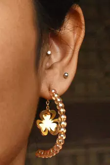 Floral Charm Drop Half Hoop Earring