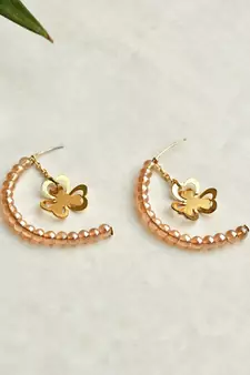 Floral Charm Drop Half Hoop Earring