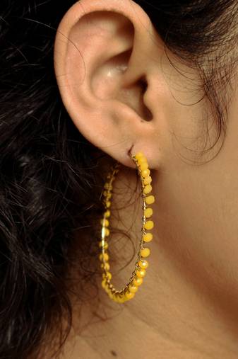 Beaded Hoop Earrings Yellow