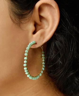 Beaded Hoop Earrings Blue 1