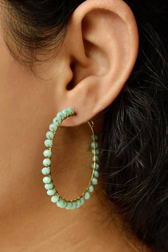 Beaded Hoop Earrings Blue