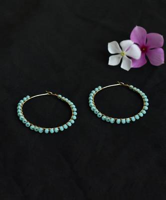Beaded Hoop Earrings Blue 2