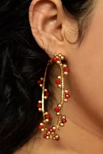Red Arch Hoops Earrings