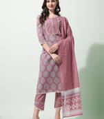 Coral Floral Printed Sequins Gotta Patti Cotton Kurta With Pant and Dupatta Set