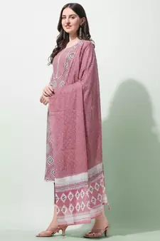 Coral Floral Printed Sequins Gotta Patti Cotton Kurta With Pant and Dupatta Set 