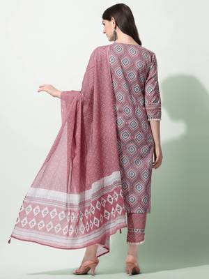 Coral Floral Printed Sequins Gotta Patti Cotton Kurta With Pant and Dupatta Set  3