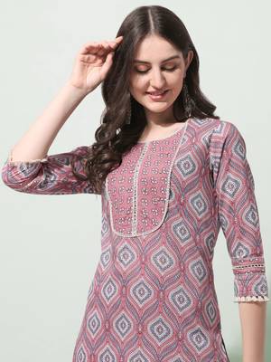 Coral Floral Printed Sequins Gotta Patti Cotton Kurta With Pant and Dupatta Set  4
