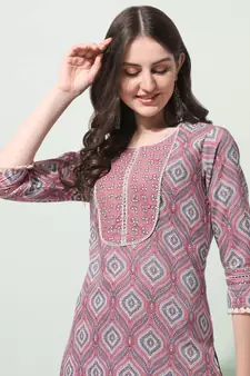 Coral Floral Printed Sequins Gotta Patti Cotton Kurta With Pant and Dupatta Set 