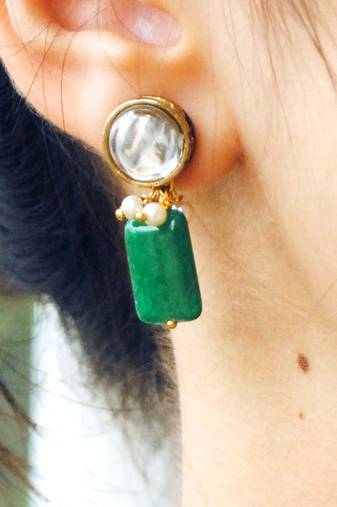 Green Glass Stone Earrings
