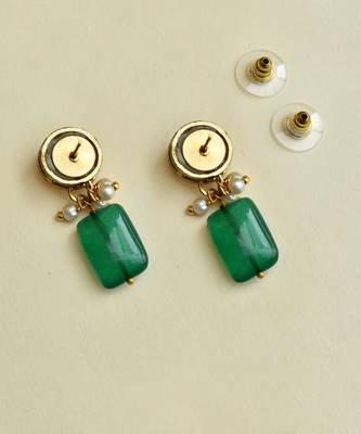 Green Glass Stone Earrings 2