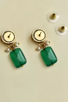Green Glass Stone Earrings