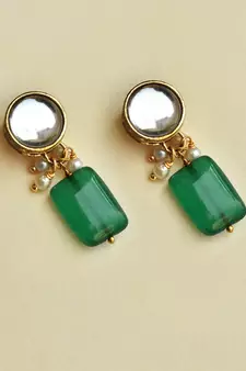 Green Glass Stone Earrings
