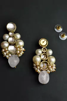 Baby Pink Glass Stone Kundan Earrings
