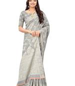 Lucknowi Chikankari Linen Cotton Blend Woven Sarees For With Blouse