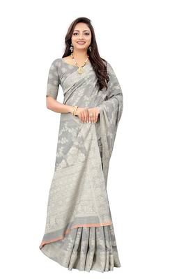 Lucknowi Chikankari Linen Cotton Blend Woven Sarees For With Blouse 3