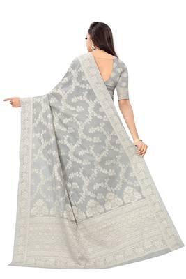 Lucknowi Chikankari Linen Cotton Blend Woven Sarees For With Blouse 4
