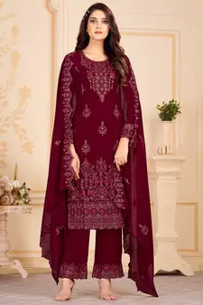 Maroon embroidered georgette salwar
