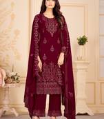 Maroon embroidered georgette salwar