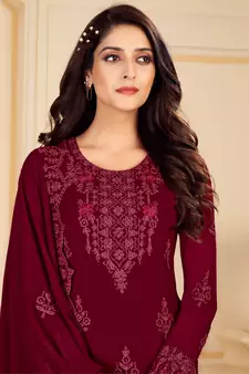 Maroon embroidered georgette salwar