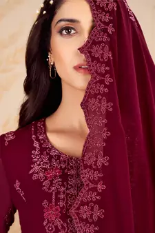 Maroon embroidered georgette salwar