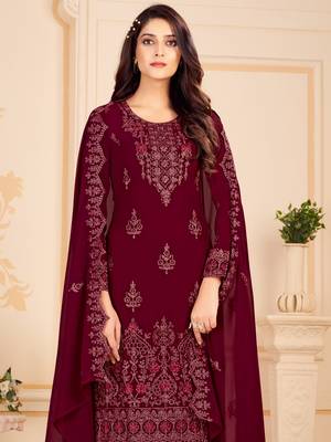 Maroon embroidered georgette salwar 4