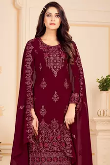 Maroon embroidered georgette salwar