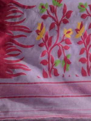 Lavender Silk Cotton Handwoven Jamdani Saree With Multicolour Motifs And Floral Designs Without Blouse 5