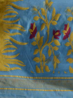 Sky Blue Silk Cotton Handwoven Jamdani Saree With Woven Motifs And Floral Designs Without Blouse 5