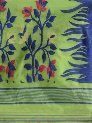 Light Green Silk Cotton Handwoven Jamdani Saree With Woven Motifs And Floral Designs Without Blouse 5